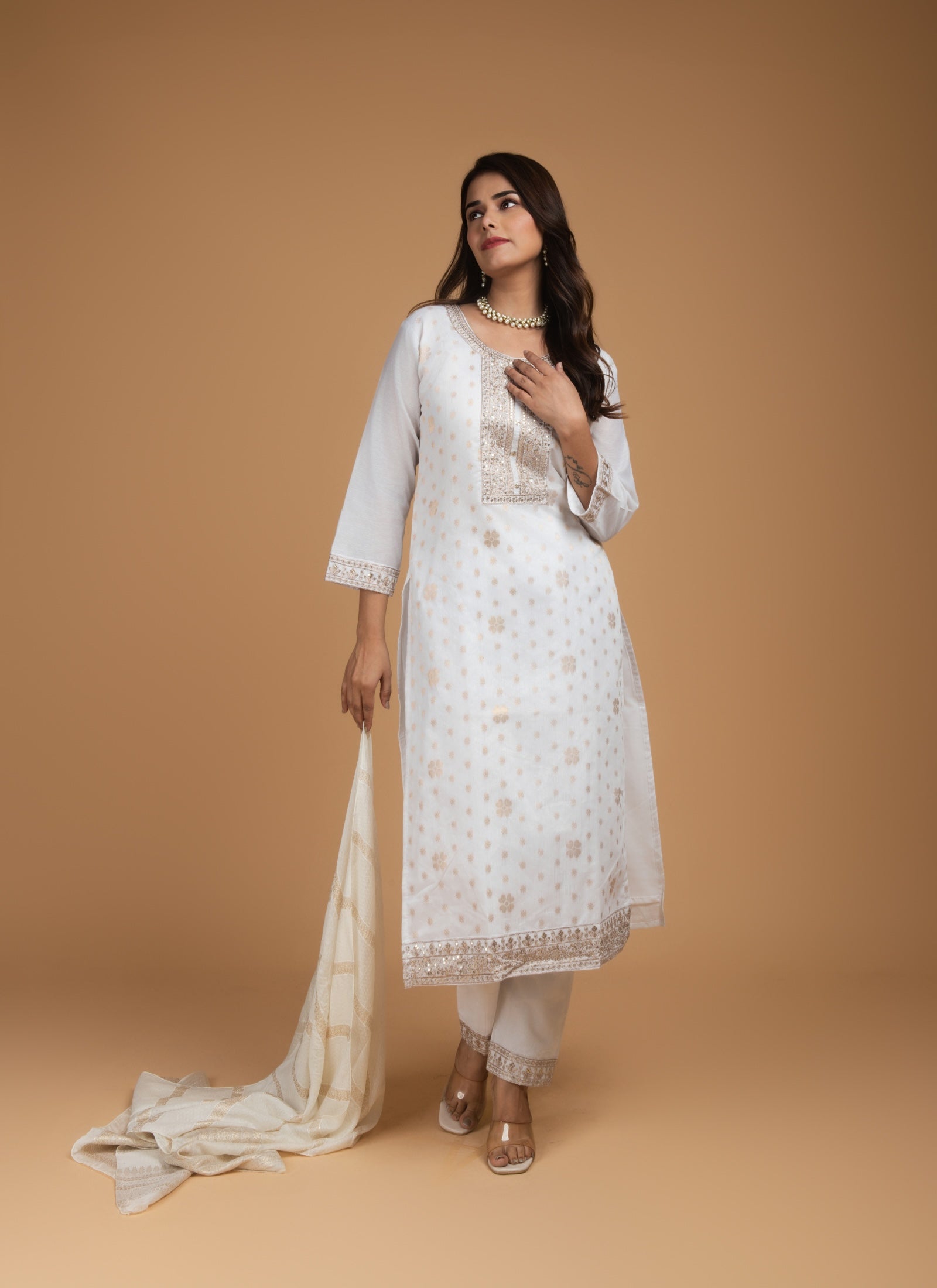 Ivory Elegance Embroidered Set