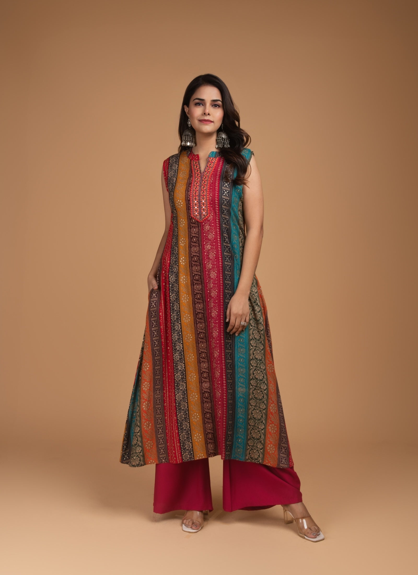 Rajasthani Stripes Sleeveless Set