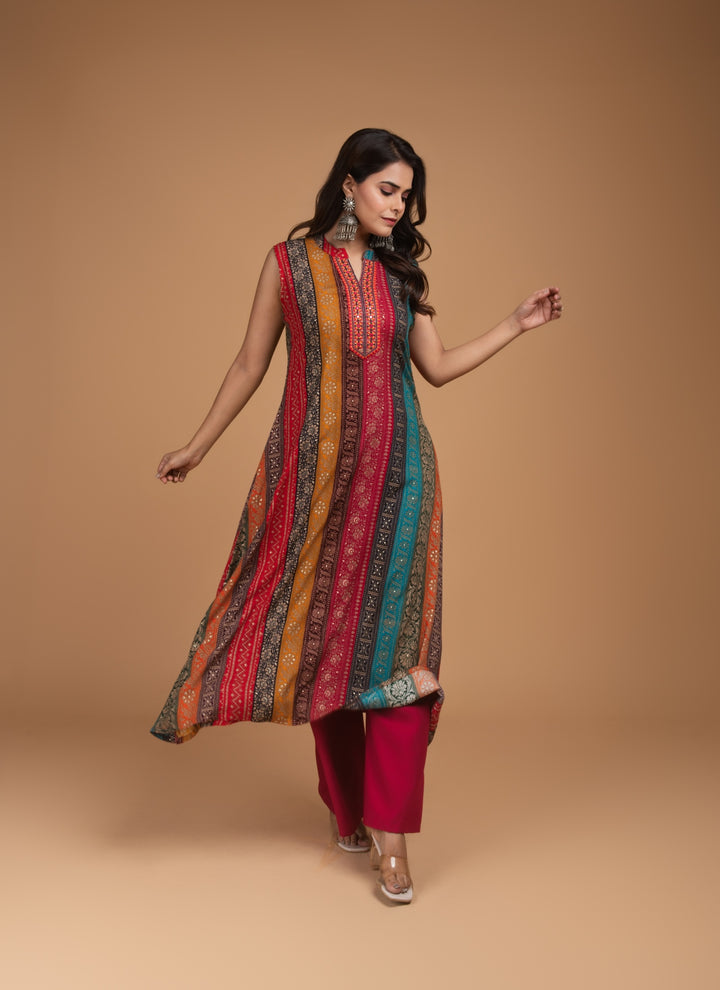 Rajasthani Stripes Sleeveless Set