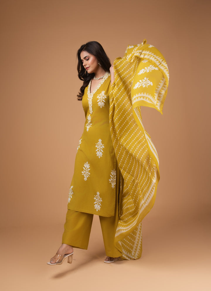 Mustard Blossom Embroidered Set