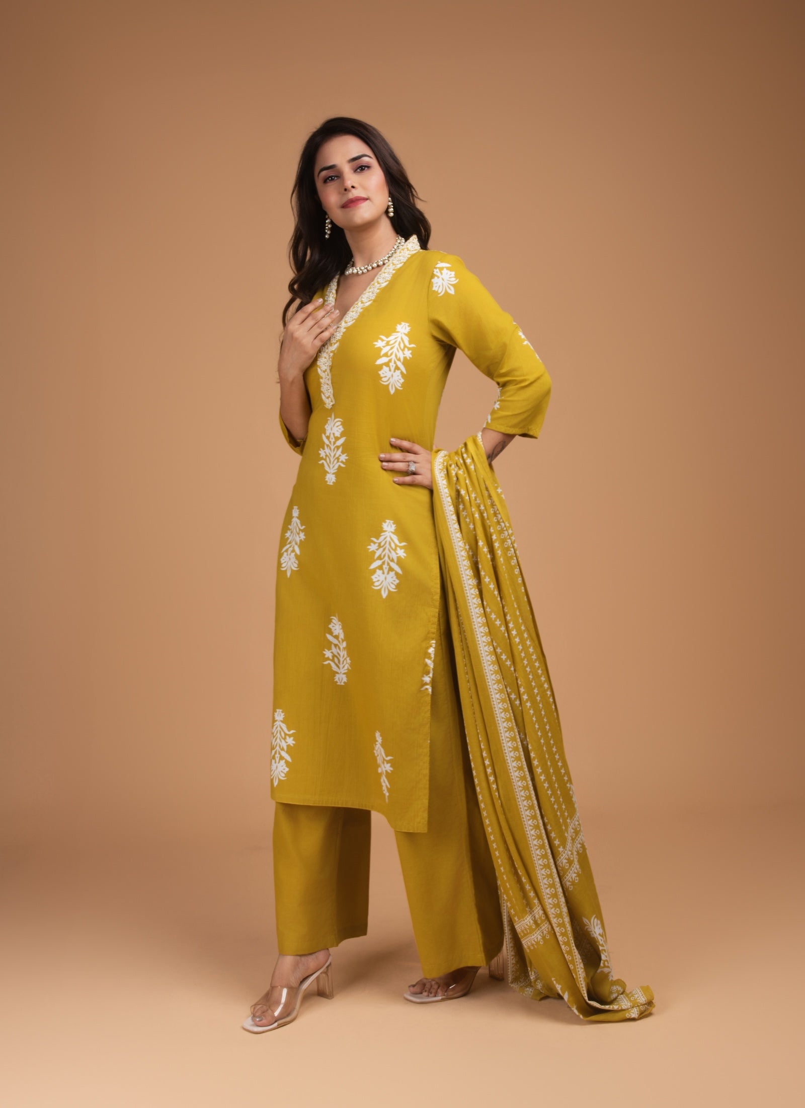 Mustard Blossom Embroidered Set
