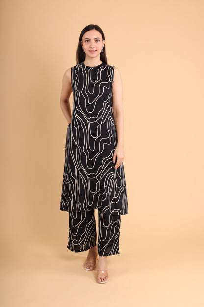 Black Abstract Print Co-ord Set