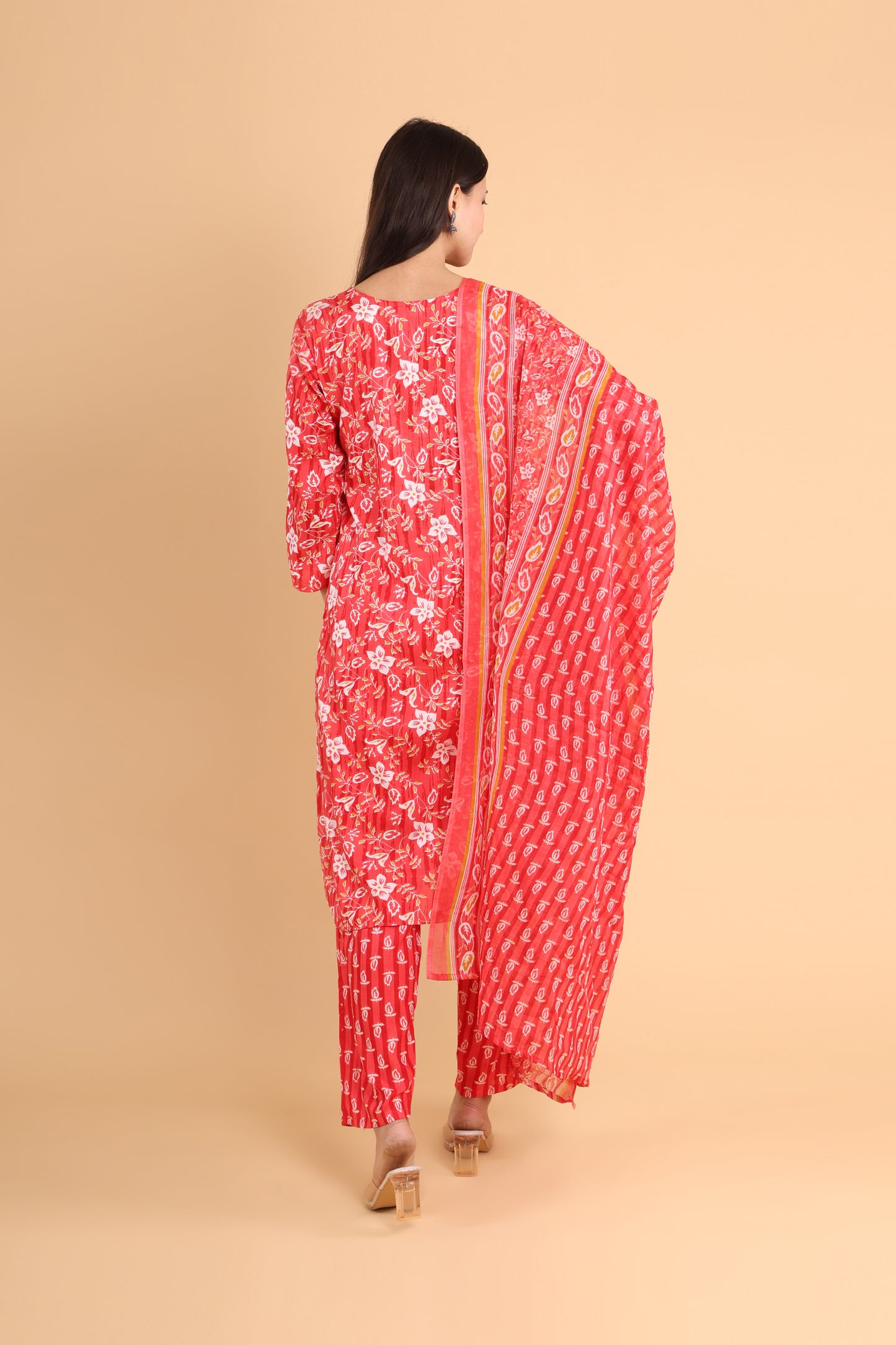 Red Floral Printed Kurti Set with Dupatta