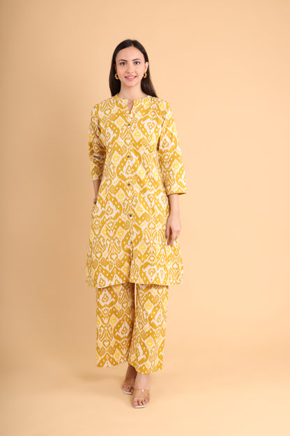 Mustard Yellow Ikat Printed Co-Ord Set