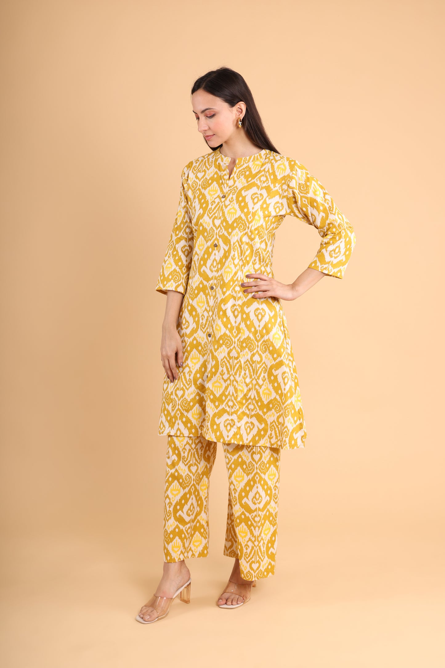 Mustard Yellow Ikat Printed Co-Ord Set