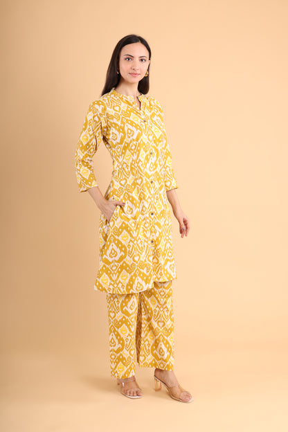 Mustard Yellow Ikat Printed Co-Ord Set