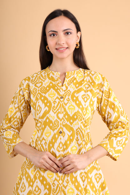 Mustard Yellow Ikat Printed Co-Ord Set