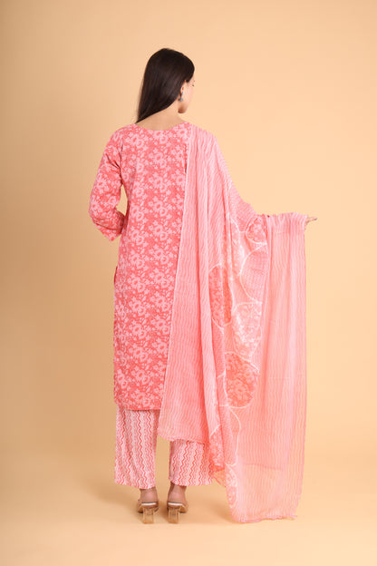 Graceful Pink Floral Kurti Set with Dupatta