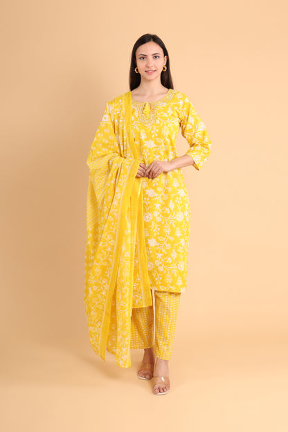 Radiant Yellow Kurti Set with Dupatta