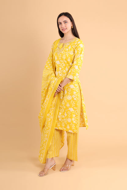 Radiant Yellow Kurti Set with Dupatta