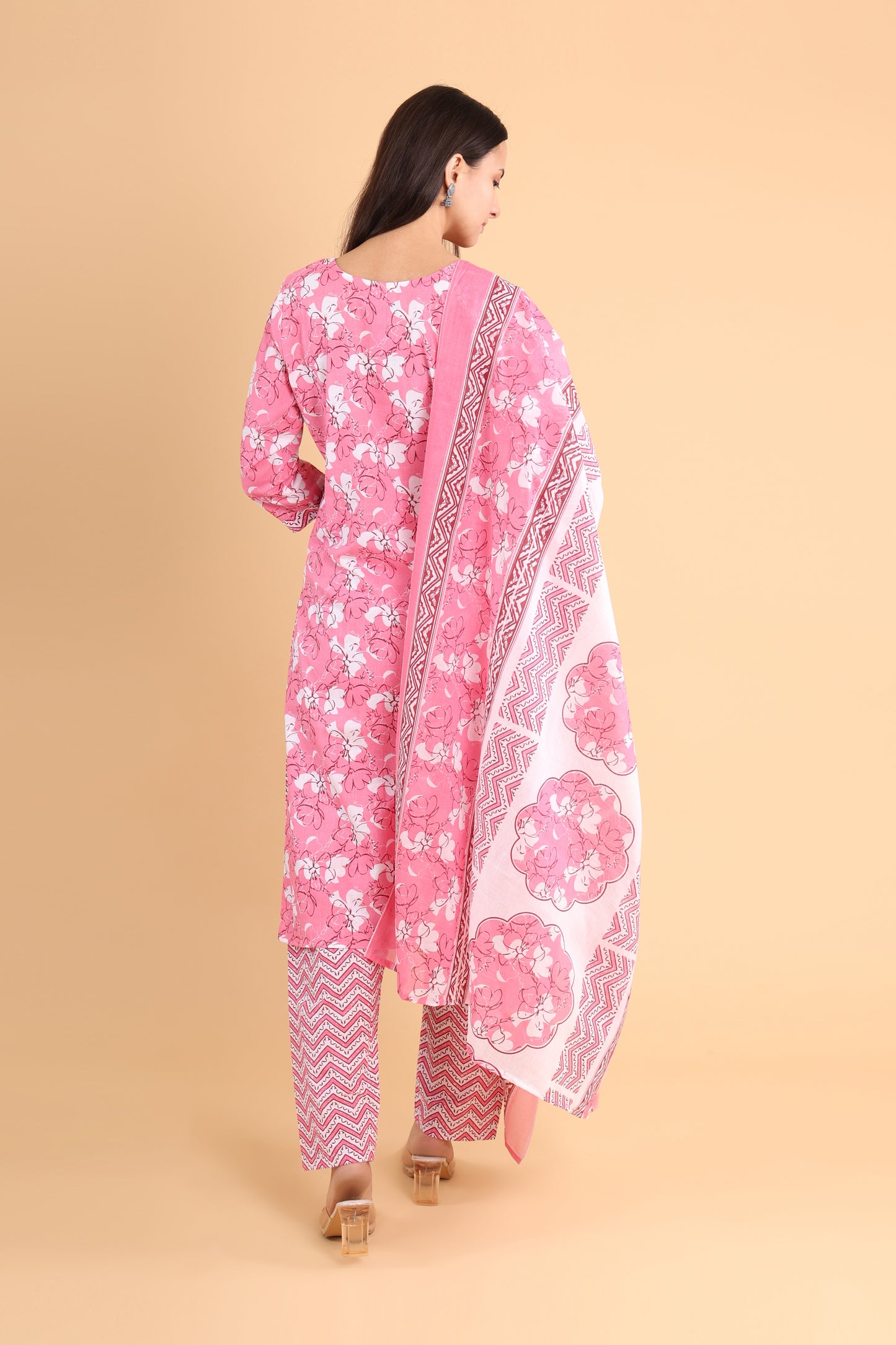 Elegant Pink Floral Kurti Set with Dupatta