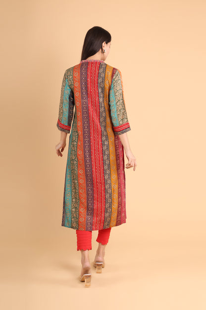 Multicolor Striped Printed Straight Kurti