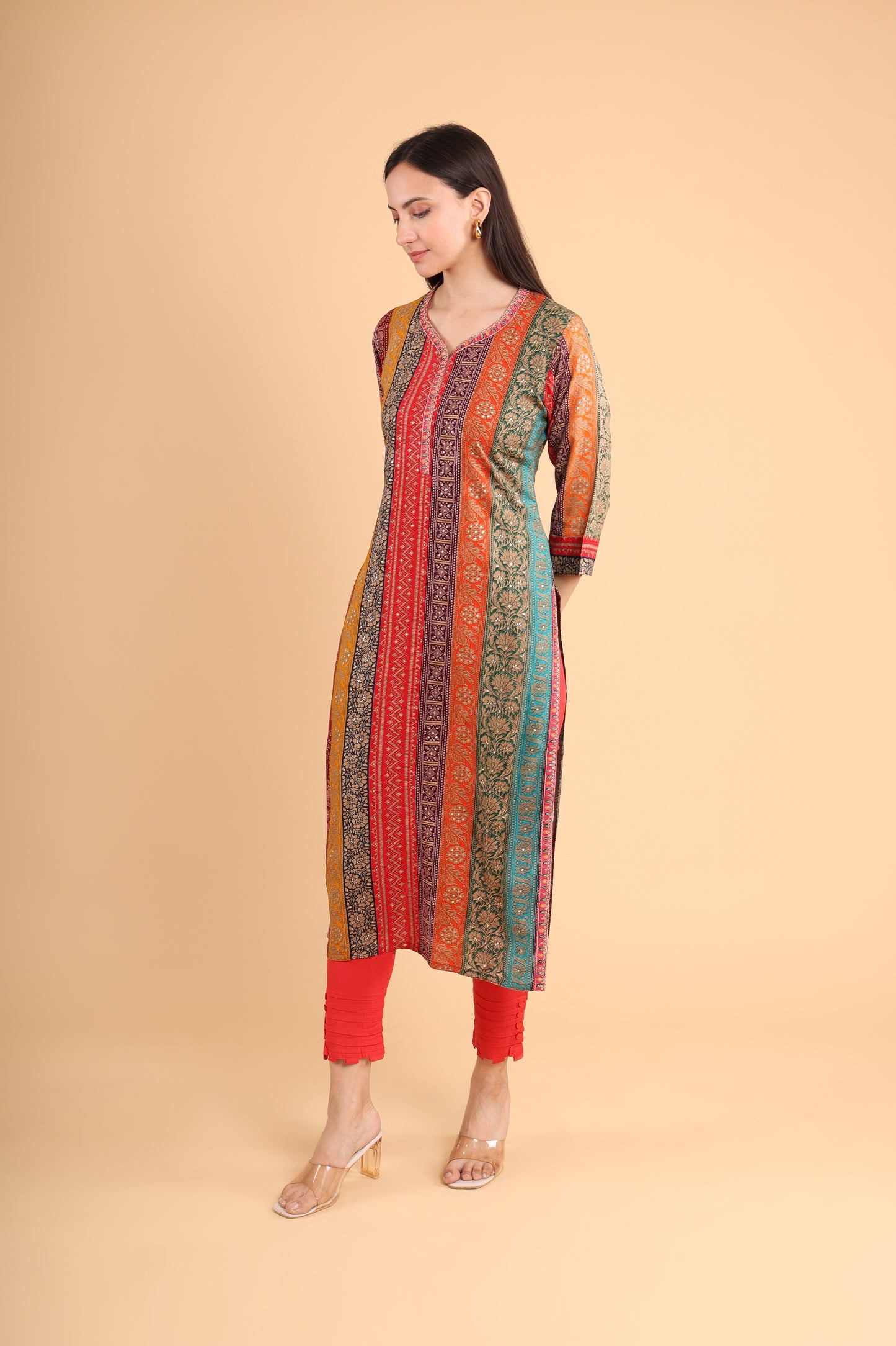 Multicolor Striped Printed Straight Kurti