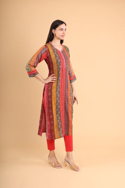 Multicolor Striped Printed Straight Kurti