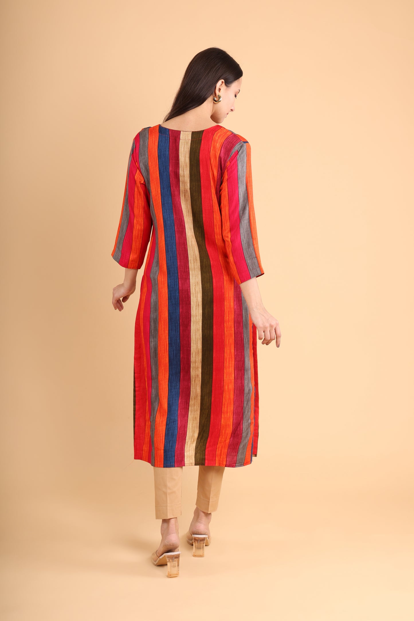 Vibrant Striped Embroidered Kurti