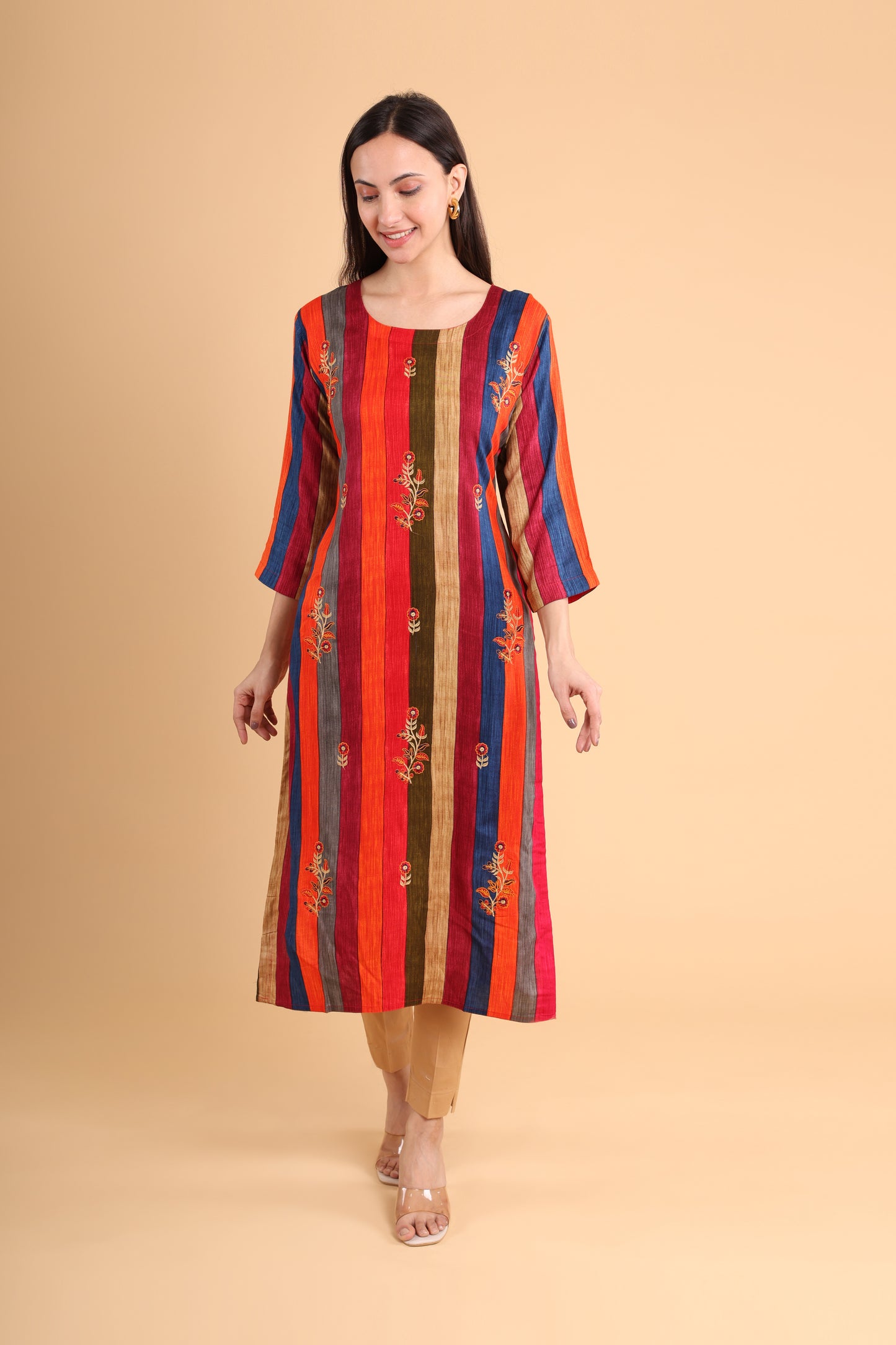 Vibrant Striped Embroidered Kurti