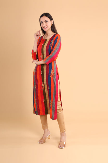 Vibrant Striped Embroidered Kurti