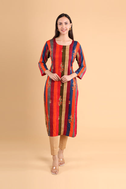 Vibrant Striped Embroidered Kurti