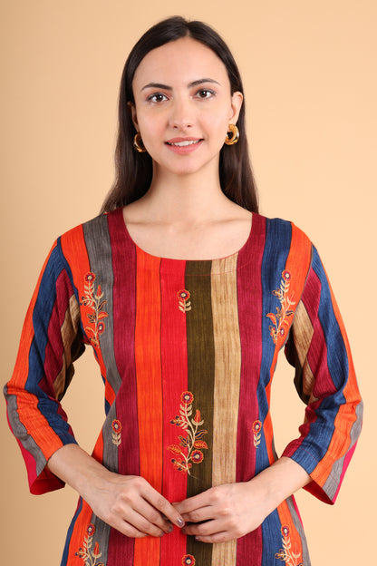 Vibrant Striped Embroidered Kurti