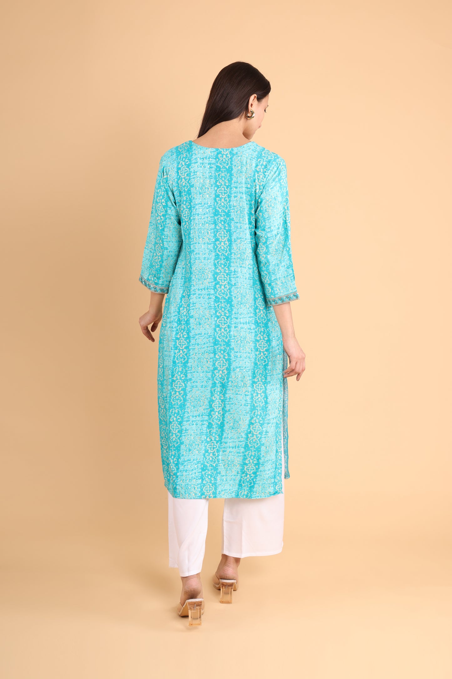 Graceful Aqua Blue Embroidered Kurti