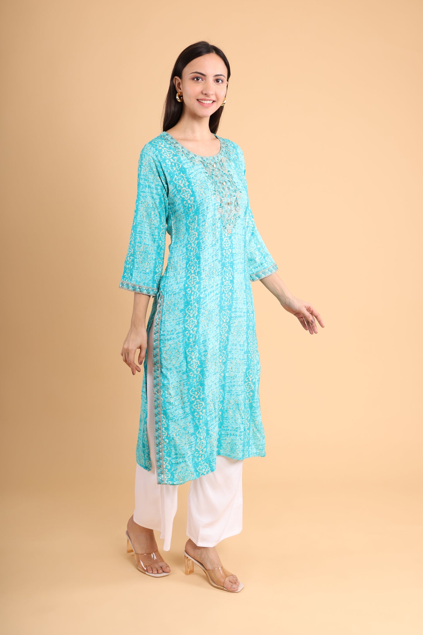 Graceful Aqua Blue Embroidered Kurti