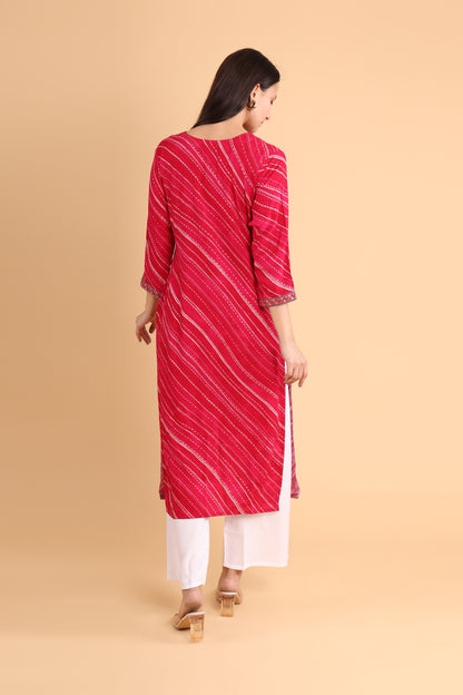 Elegant Red Bandhani Embroidered Kurti