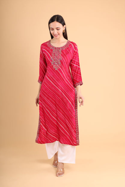 Elegant Red Bandhani Embroidered Kurti