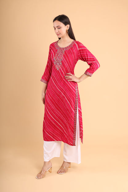 Elegant Red Bandhani Embroidered Kurti