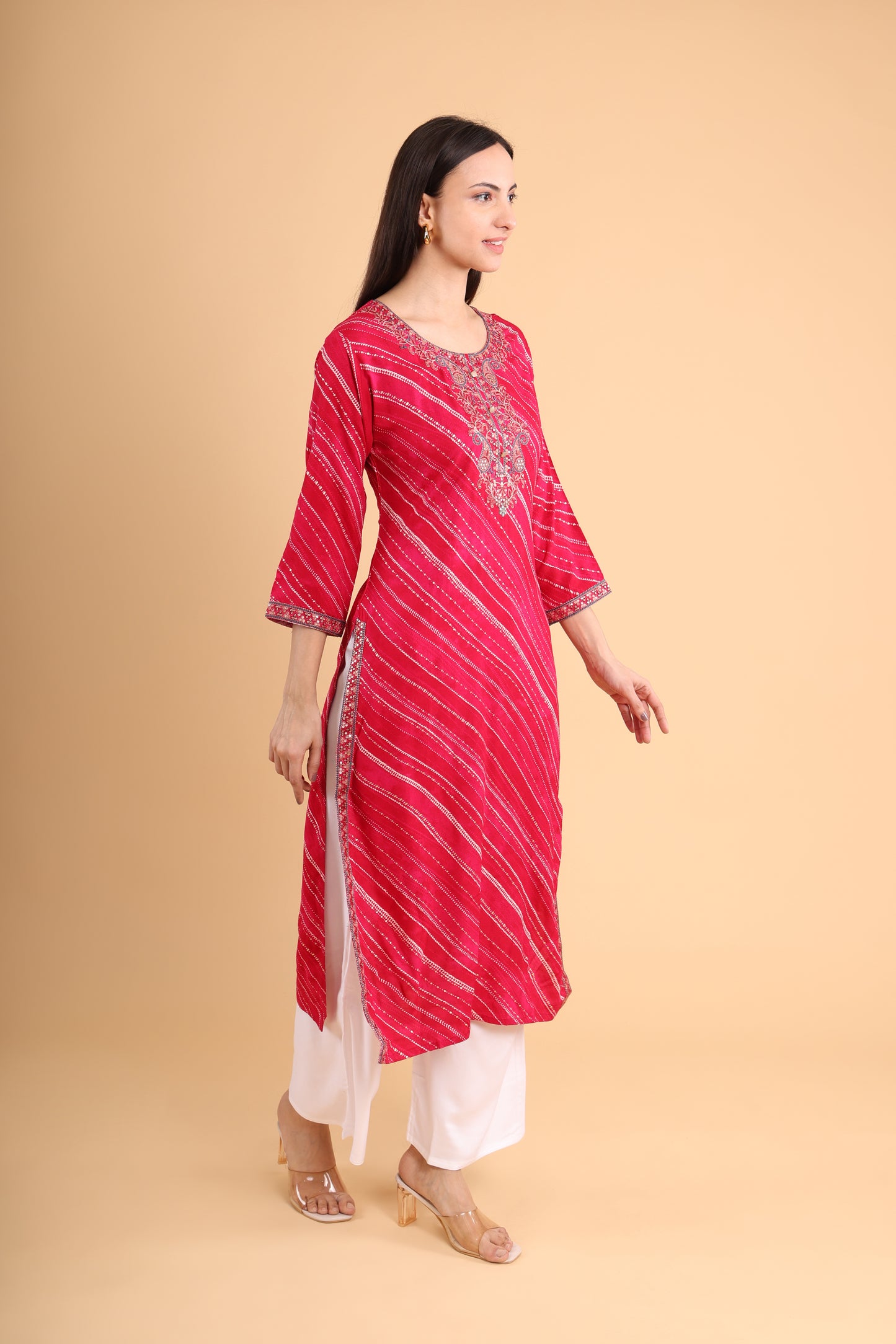 Elegant Red Bandhani Embroidered Kurti